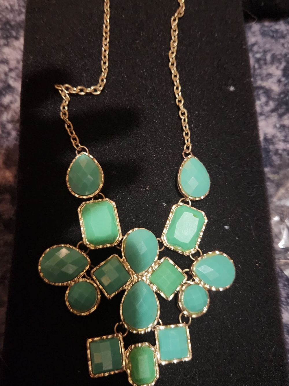 Gold-Trim Green Statement Bib Necklace